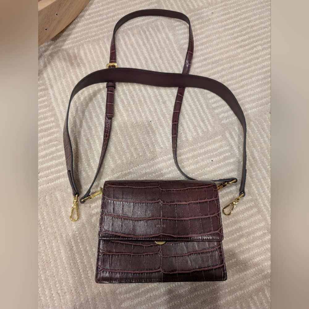 JW PEI Mini Flap Crossbody Bag in Brown Croc
